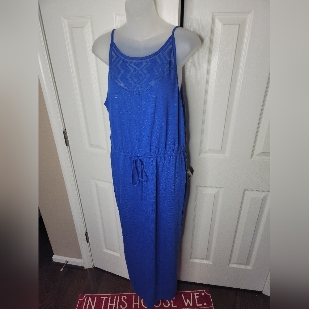 Mossimo Blue Maxi Dress With Mesh Cutout Detail